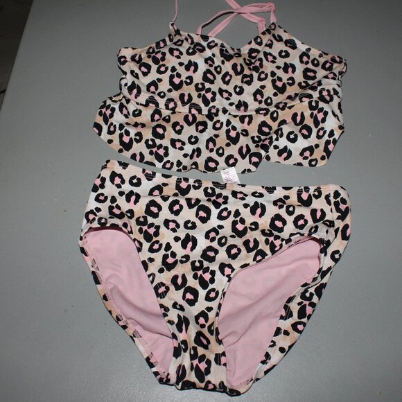 Brown & Pink 2 Pcs Justice Bikini Swimsuit Size 14 - Picture 1 of 11